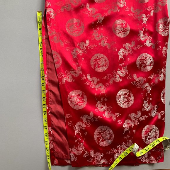 Red Silk Sleeveless Cheongsam Qipao Dress with Silver Dragon Jacquard Pattern - Picture 11 of 14